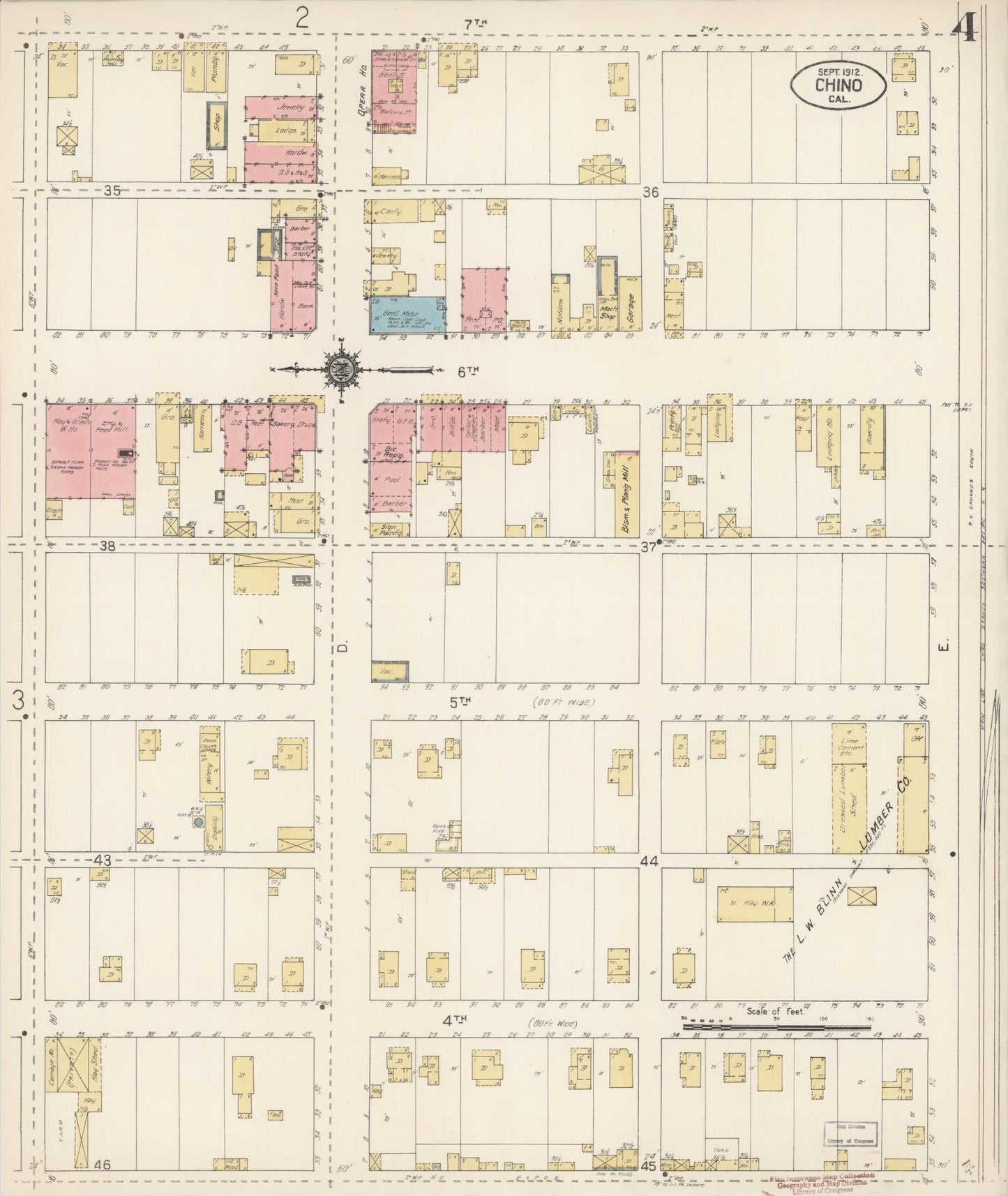 Sanborn Fire Insurance Map from Chino, San Bernardino County, California (1912), Sheet #0004 - Complete Map Set gallery image, historic Sanborn map, vintage wall art, California California