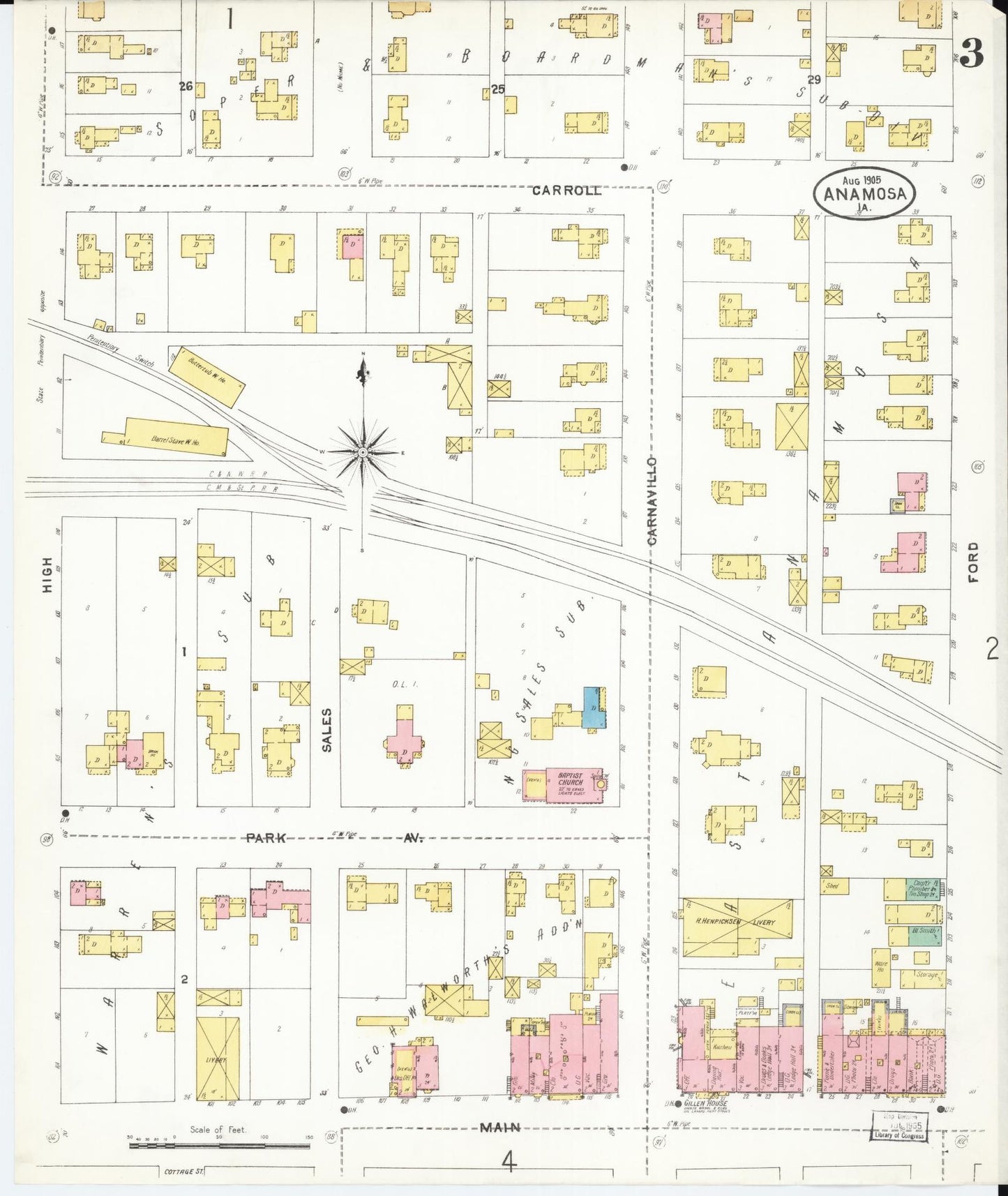 Sanborn Fire Insurance Map from Anamosa, Jones County, Iowa (1905), Sheet #0003 - Historic Sanborn Fire Insurance Map Print, vintage old map wall art
