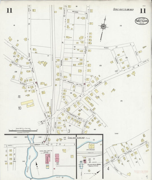 Sanborn Fire Insurance Map from Maynard, Middlesex County, Massachusetts (1924), Sheet #0011 - Historic Sanborn Fire Insurance Map Print, vintage old map wall art, antique decor, genealogy gift, Massachusetts Massachusetts map