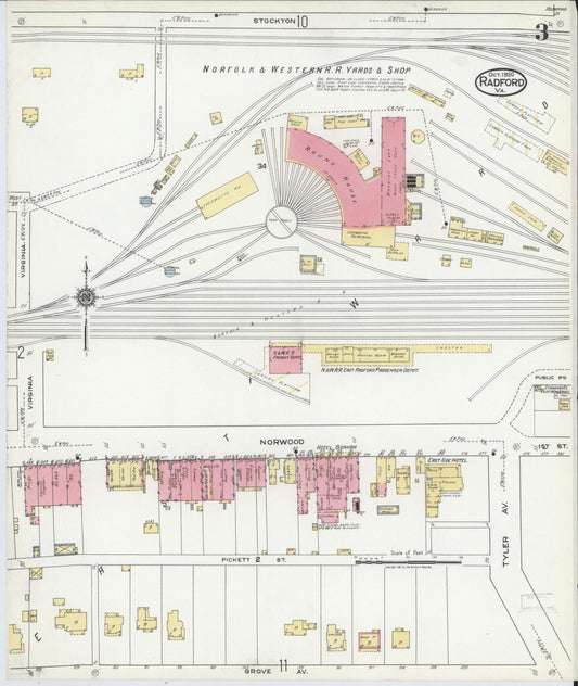 Sanborn Fire Insurance Map from Radford, Independent Cities, Virginia (1920), Sheet #0003 - Historic Sanborn Fire Insurance Map Print, vintage old map wall art, antique decor, genealogy gift, Virginia Virginia map