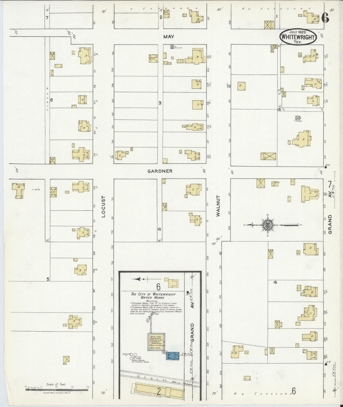 Sanborn Fire Insurance Map from Whitewright, Grayson County, Texas (1920), Sheet #0006 - Complete Map Set gallery image, historic Sanborn map, vintage wall art, Texas Texas