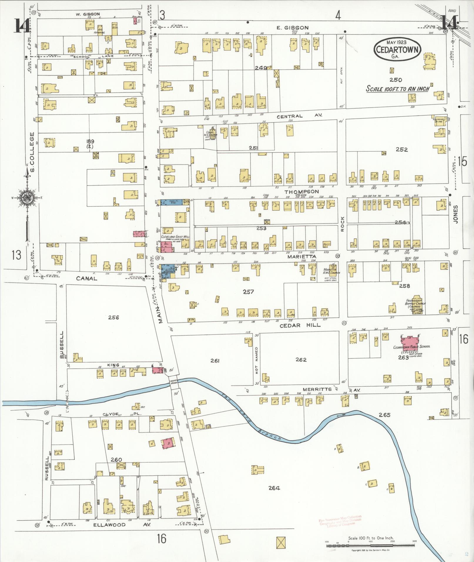 Sanborn Fire Insurance Map from Cedartown, Polk County, Georgia (1923), Sheet #0014 - Historic Sanborn Fire Insurance Map Print, vintage old map wall art, antique decor, genealogy gift, Georgia Georgia map