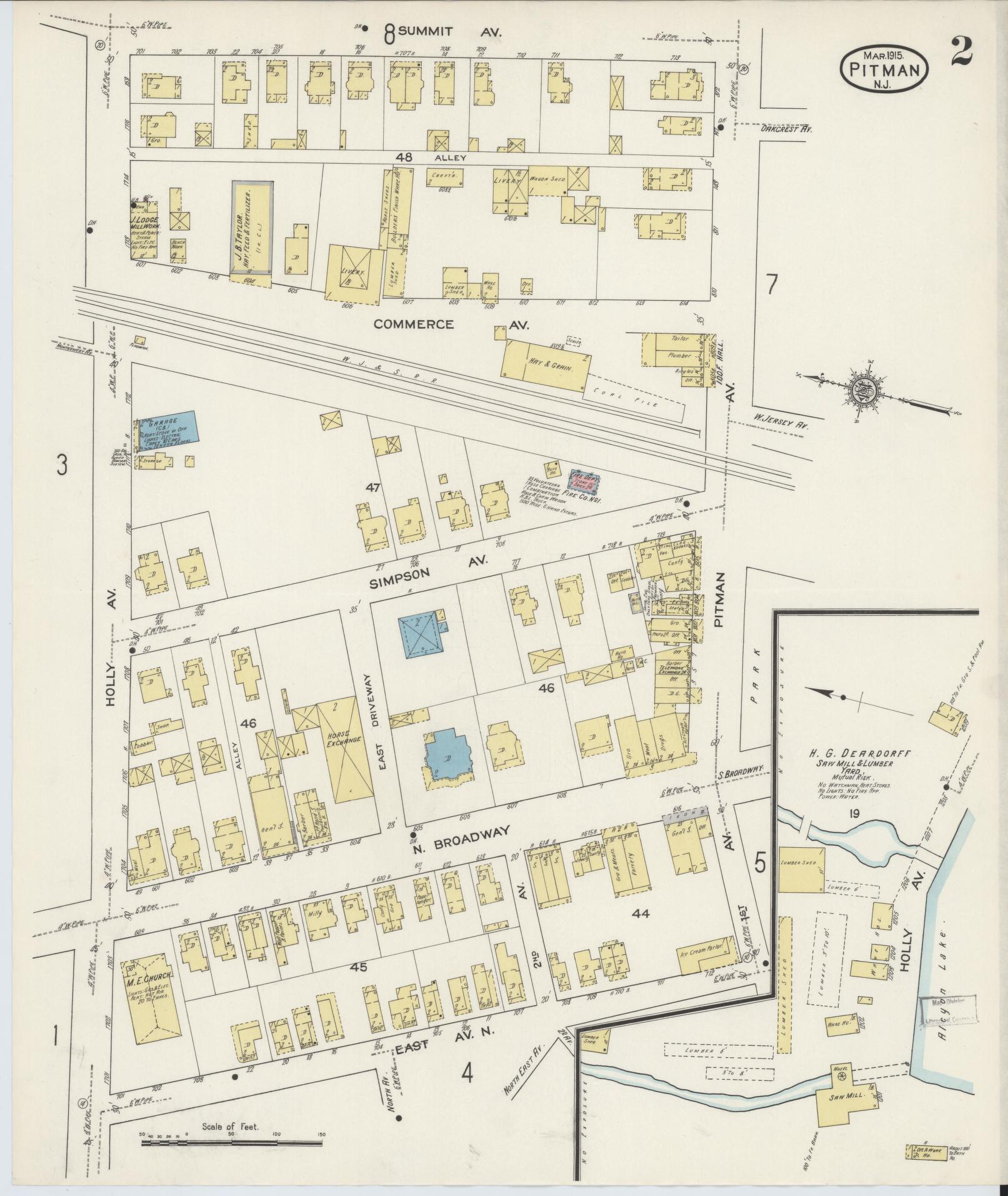 Sanborn Fire Insurance Map from Pitman, Gloucester County, New Jersey (1915), Sheet #0002 - Complete Map Set gallery image, historic Sanborn map, vintage wall art, New Jersey New Jersey