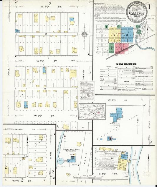 Sanborn Fire Insurance Map from Florence, Marion County, Kansas (1915), Sheet #0001 - Complete Map Set gallery image, historic Sanborn map, vintage wall art, Kansas Kansas