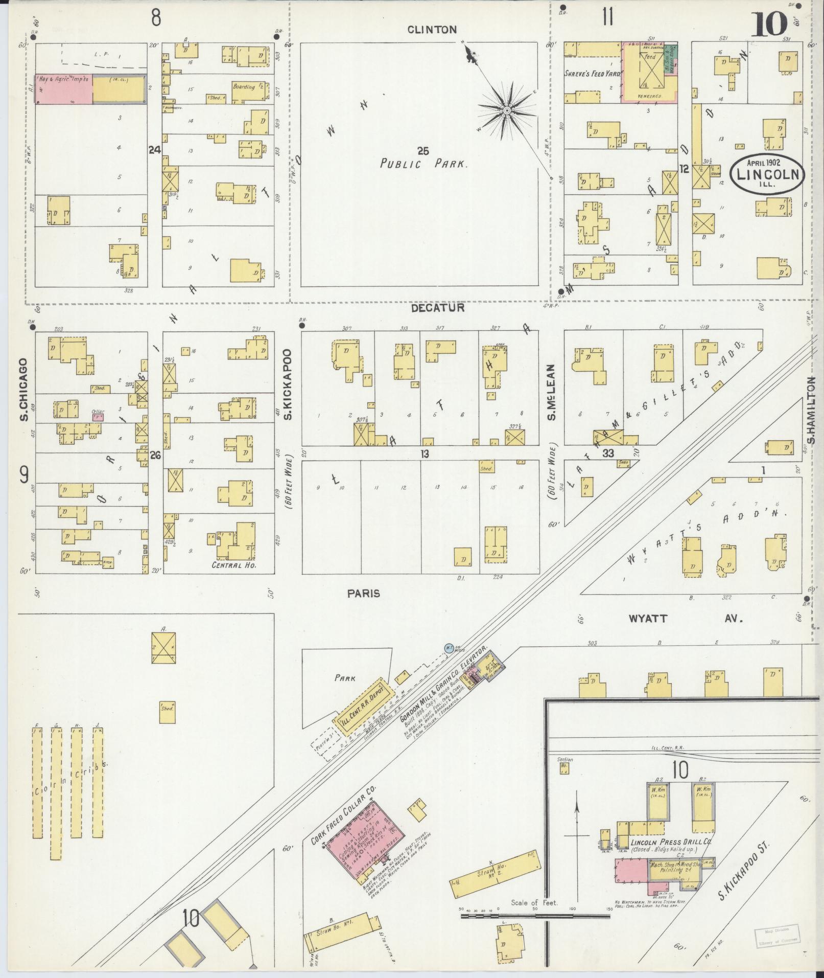 Sanborn Fire Insurance Map from Lincoln, Logan County, Illinois (1902), Sheet #0010 - Historic Sanborn Fire Insurance Map Print, vintage old map wall art, antique decor, genealogy gift, Illinois Illinois map