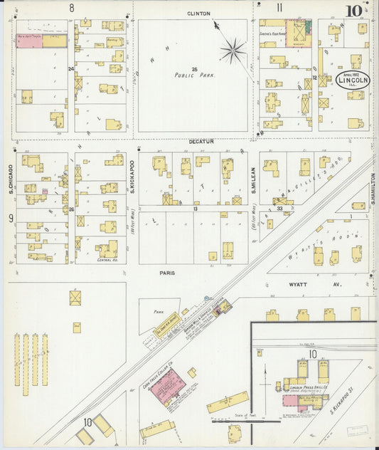 Sanborn Fire Insurance Map from Lincoln, Logan County, Illinois (1902), Sheet #0010 - Historic Sanborn Fire Insurance Map Print, vintage old map wall art, antique decor, genealogy gift, Illinois Illinois map