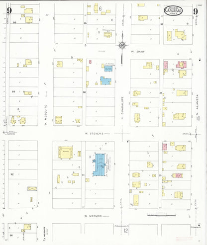 Sanborn Fire Insurance Map from Carlsbad, Eddy County, New Mexico (1930), Sheet #0009 - Complete Map Set gallery image, historic Sanborn map, vintage wall art, New Mexico New Mexico