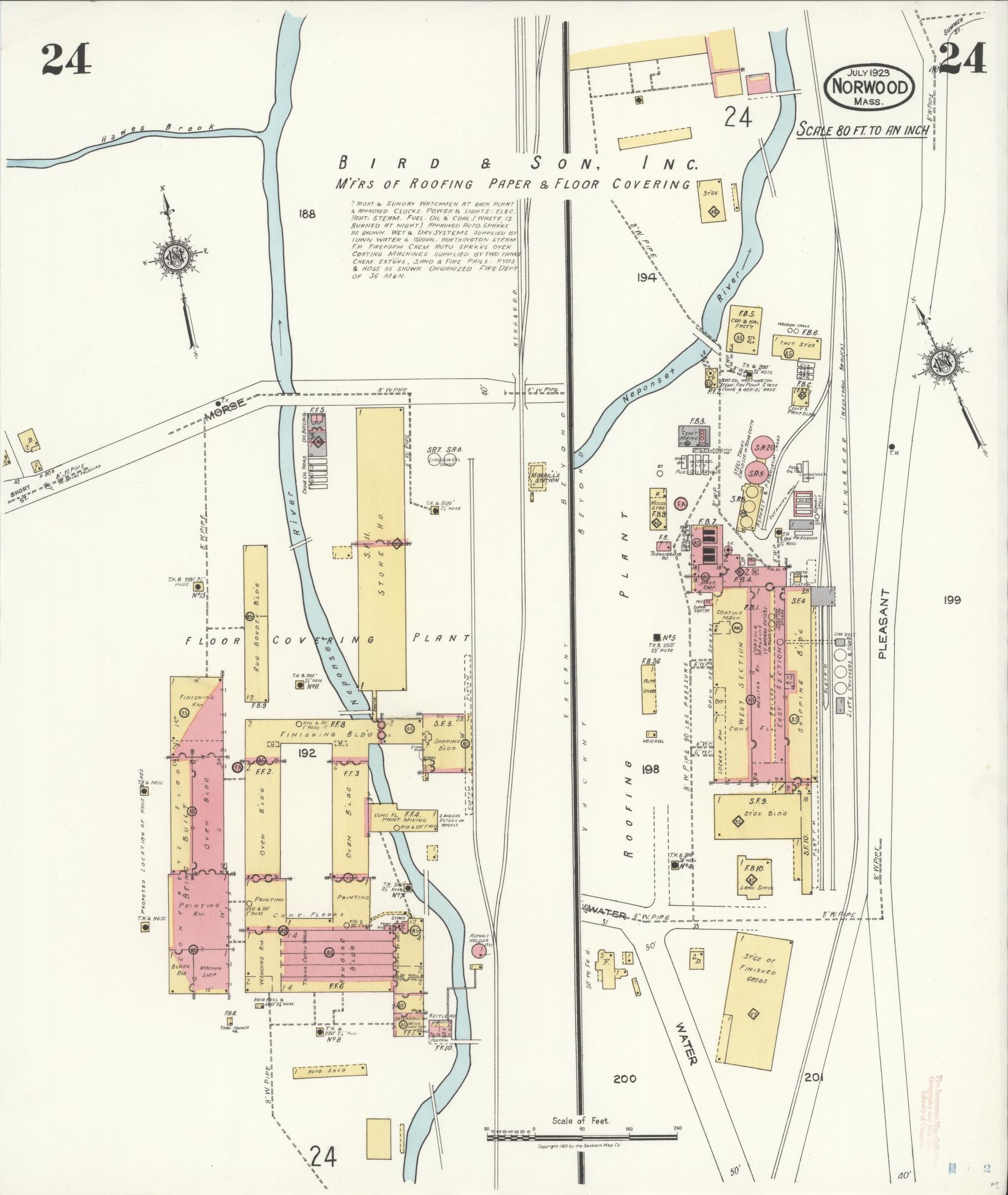 Sanborn Fire Insurance Map from Norwood, Norfolk County, Massachusetts (1923), Sheet #0024 - Historic Sanborn Fire Insurance Map Print, vintage old map wall art, antique decor, genealogy gift, Massachusetts Massachusetts map