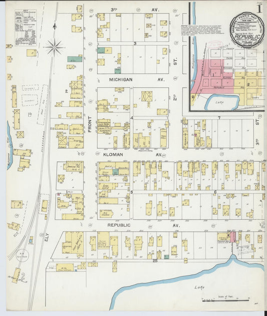 Sanborn Fire Insurance Map from Republic, Marquette County, Michigan (1892), Sheet #0001 - Complete Map Set gallery image, historic Sanborn map, vintage wall art, Michigan Michigan