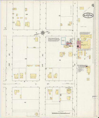 Sanborn Fire Insurance Map from Blackstone, Nottoway County, Virginia (1913), Sheet #0006 - Complete Map Set gallery image, historic Sanborn map, vintage wall art, Virginia Virginia
