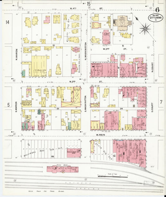 Sanborn Fire Insurance Map from Ottumwa, Wapello County, Iowa (1902), Sheet #0006 - Historic Sanborn Fire Insurance Map Print, vintage old map wall art