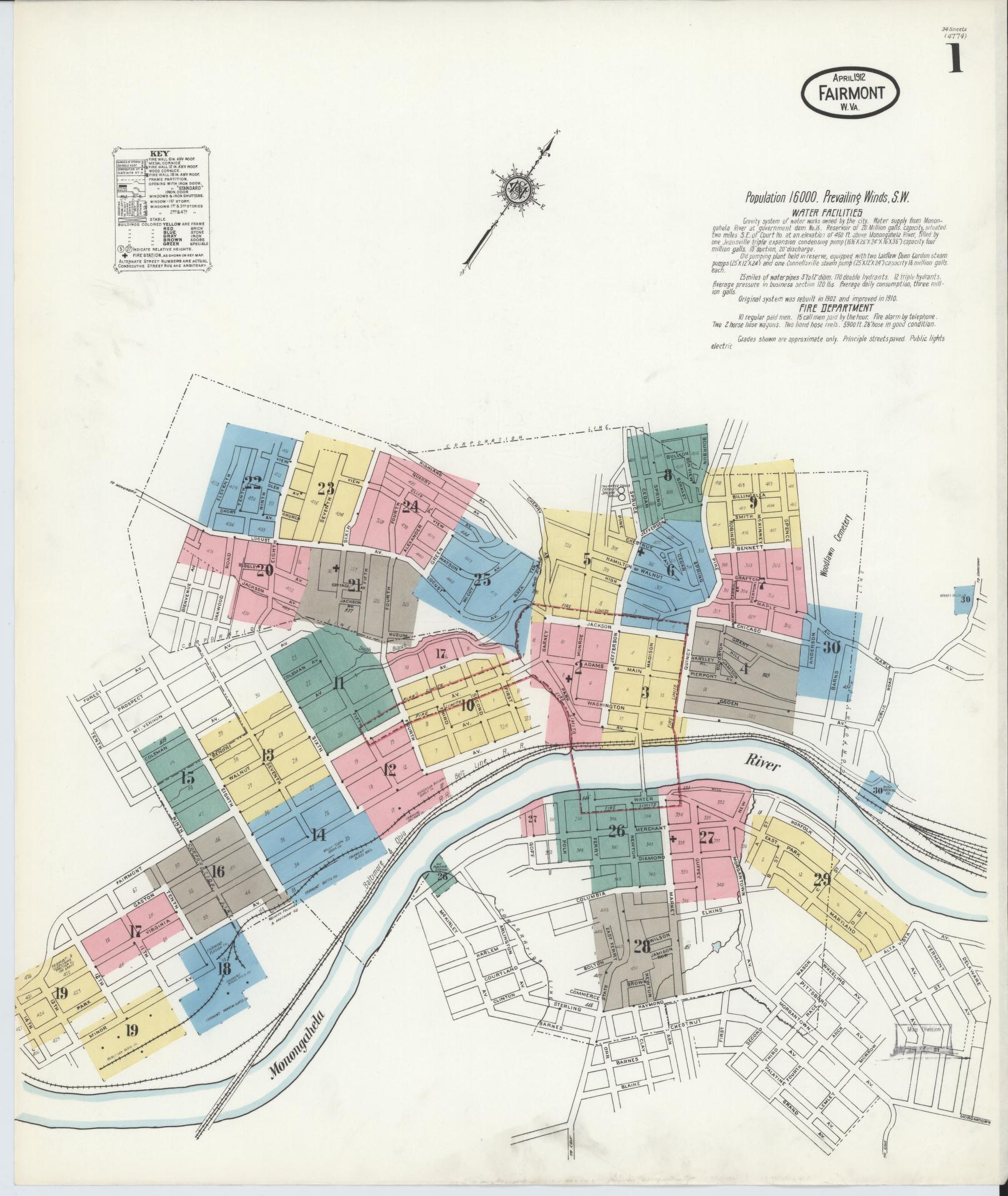 Sanborn Fire Insurance Map from Fairmont, Marion County, West Virginia. (1912) – Historic Sanborn Fire Insurance Map Print
