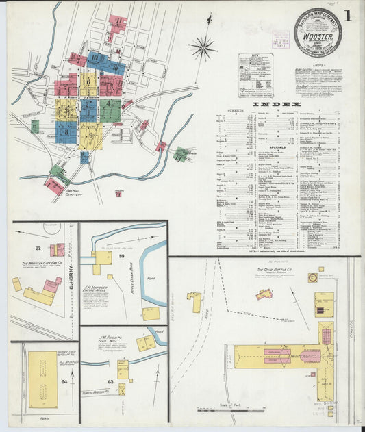 Sanborn Fire Insurance Map from Wooster, Wayne County, Ohio (1905), Sheet #0001 - Historic Sanborn Fire Insurance Map Print, vintage old map wall art, antique decor, genealogy gift, Ohio Ohio map