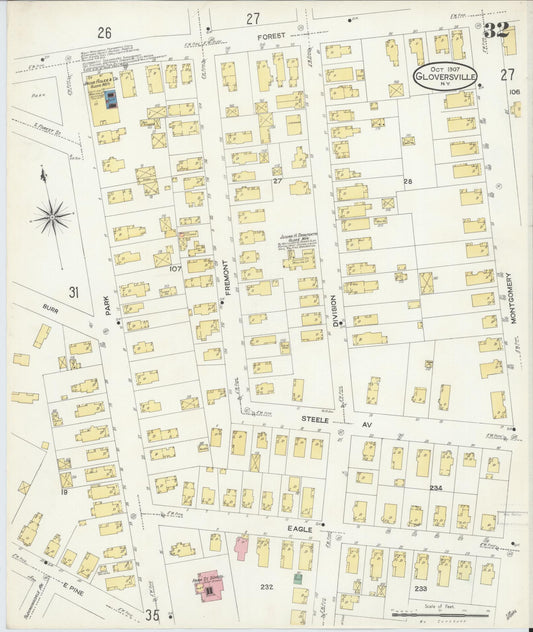 Sanborn Fire Insurance Map from Gloversville, Fulton County, New York (1907), Sheet #0032 - Historic Sanborn Fire Insurance Map Print, vintage old map wall art, antique decor, genealogy gift, New York New York map