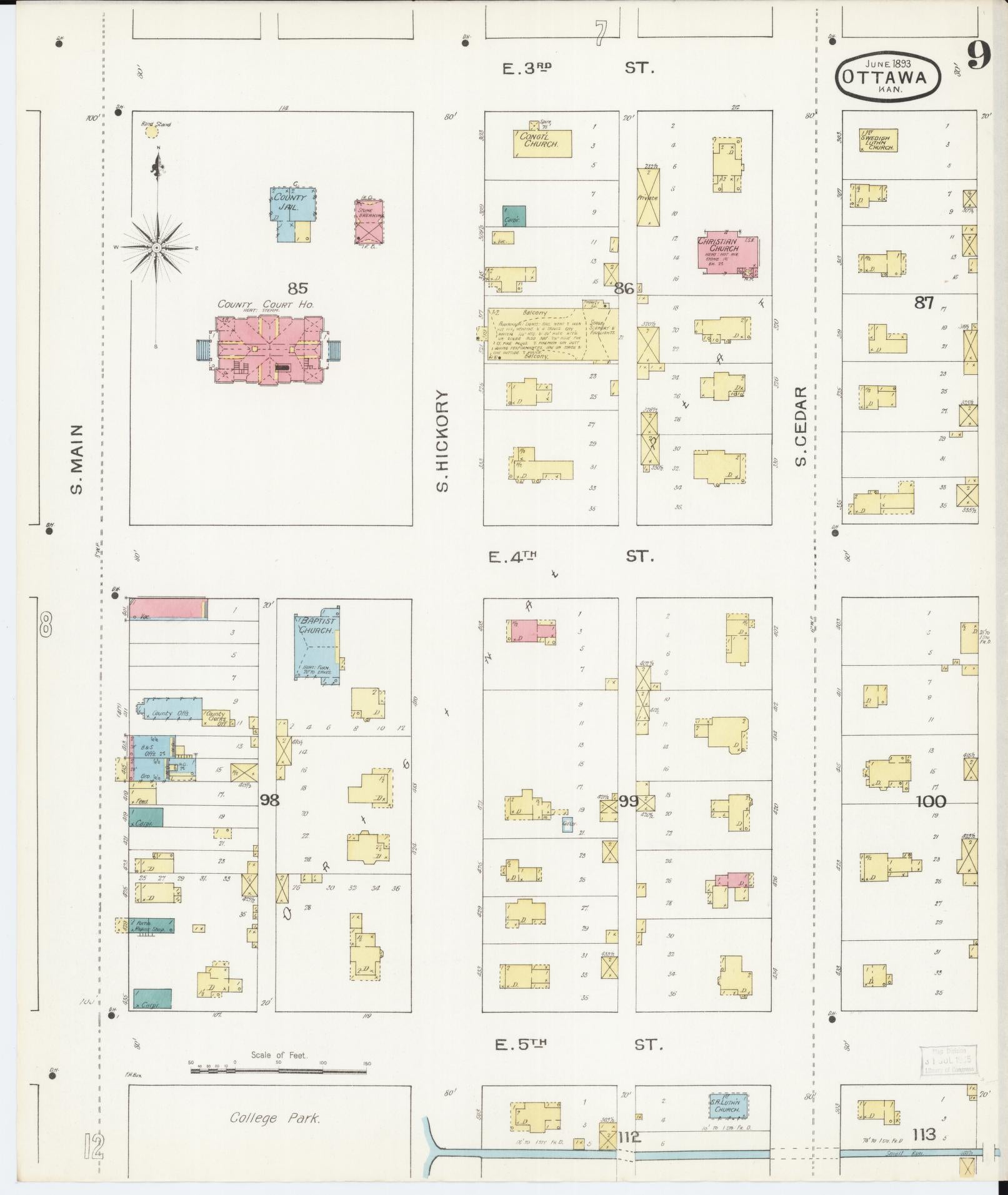 Sanborn Fire Insurance Map from Ottawa, Franklin County, Kansas (1893), Sheet #0009 - Complete Map Set gallery image, historic Sanborn map, vintage wall art, Kansas Kansas