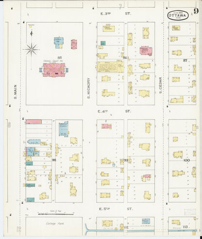 Sanborn Fire Insurance Map from Ottawa, Franklin County, Kansas (1893), Sheet #0009 - Complete Map Set gallery image, historic Sanborn map, vintage wall art, Kansas Kansas