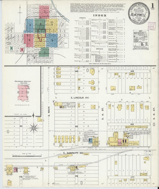 Sanborn Fire Insurance Map from Blackwell, Kay County, Oklahoma (1907), Sheet #0001 - Historic Sanborn Fire Insurance Map Print, vintage old map wall art, antique decor, genealogy gift, Oklahoma Oklahoma map