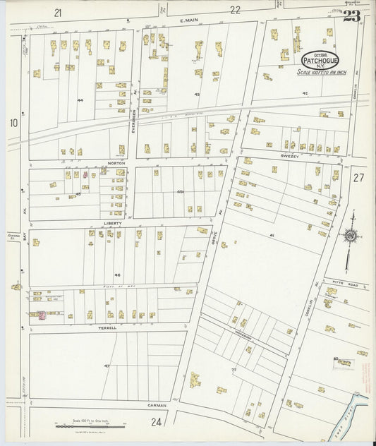 Sanborn Fire Insurance Map from Patchogue, Suffolk County, New York (1916), Sheet #0023 - Historic Sanborn Fire Insurance Map Print, vintage old map wall art, antique decor, genealogy gift, New York New York map