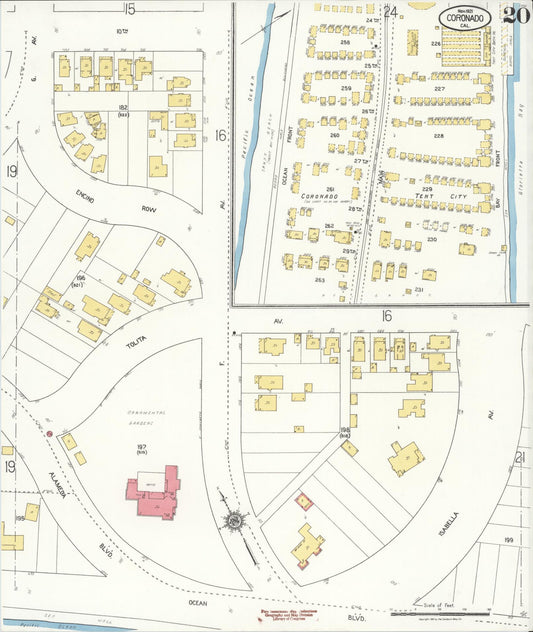 Sanborn Fire Insurance Map from Coronado, San Diego County, California (1921), Sheet #0020 - Historic Sanborn Fire Insurance Map Print, vintage old map wall art, antique decor, genealogy gift, California California map