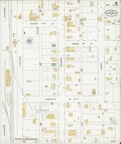 Sanborn Fire Insurance Map from Coalgate, Coal County, Oklahoma (1904), Sheet #0005 - Complete Map Set gallery image, historic Sanborn map, vintage wall art, Oklahoma Oklahoma