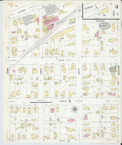Sanborn Fire Insurance Map from Monroe, Monroe County, Michigan (1908), Sheet #0004 - Historic Sanborn Fire Insurance Map Print, vintage old map wall art, antique decor, genealogy gift, Michigan Michigan map