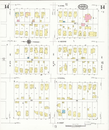 Sanborn Fire Insurance Map from Emporia, Lyon County, Kansas (1923), Sheet #0014 - Complete Map Set gallery image, historic Sanborn map, vintage wall art, Kansas Kansas