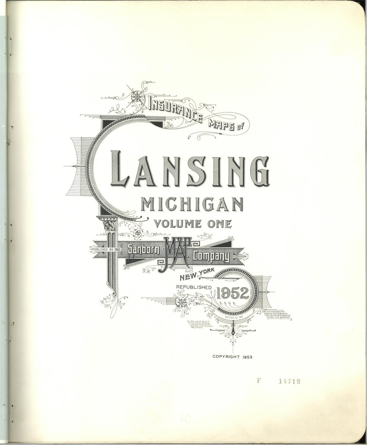 Sanborn Fire Insurance Map from Lansing, Ingham County, Michigan (1953), Sheet #0001 - Historic Sanborn Fire Insurance Map Print, vintage old map wall art, antique decor, genealogy gift, Michigan Michigan map