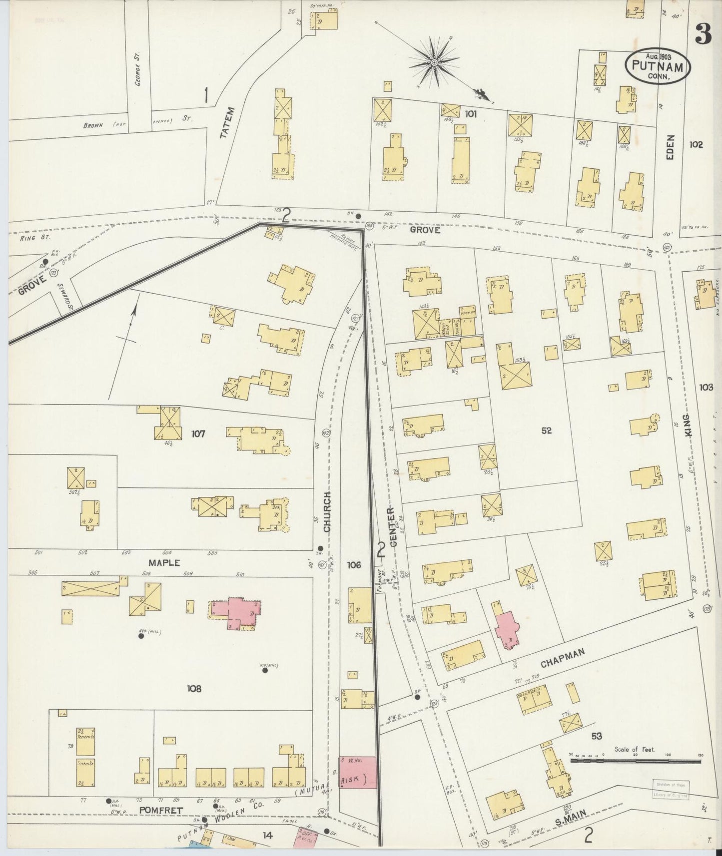 Sanborn Fire Insurance Map from Putnam, Windham County, Connecticut (1903), Sheet #0003 - Complete Map Set gallery image, historic Sanborn map, vintage wall art, Connecticut Connecticut