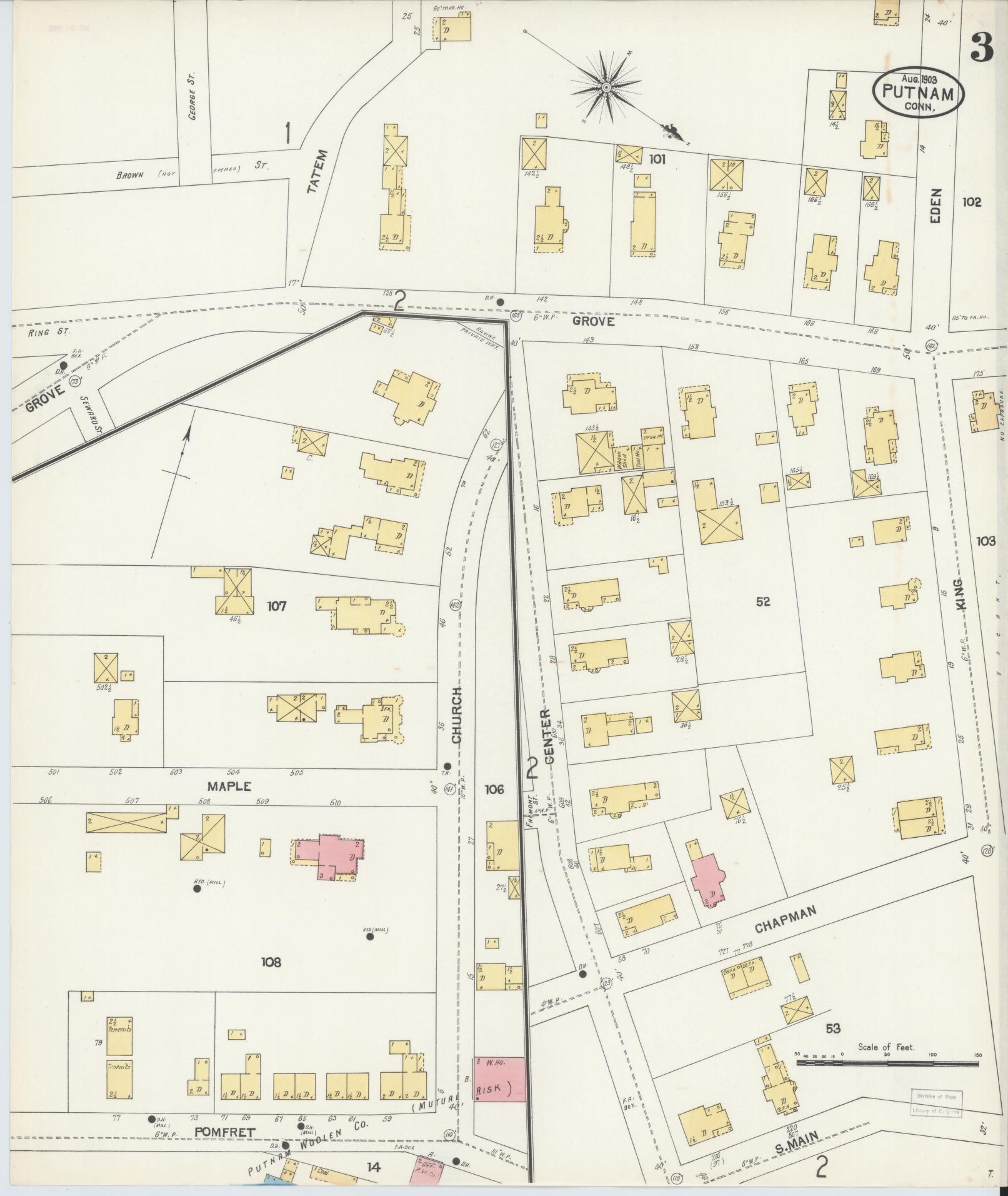 Sanborn Fire Insurance Map from Putnam, Windham County, Connecticut (1903), Sheet #0003 - Complete Map Set gallery image, historic Sanborn map, vintage wall art, Connecticut Connecticut