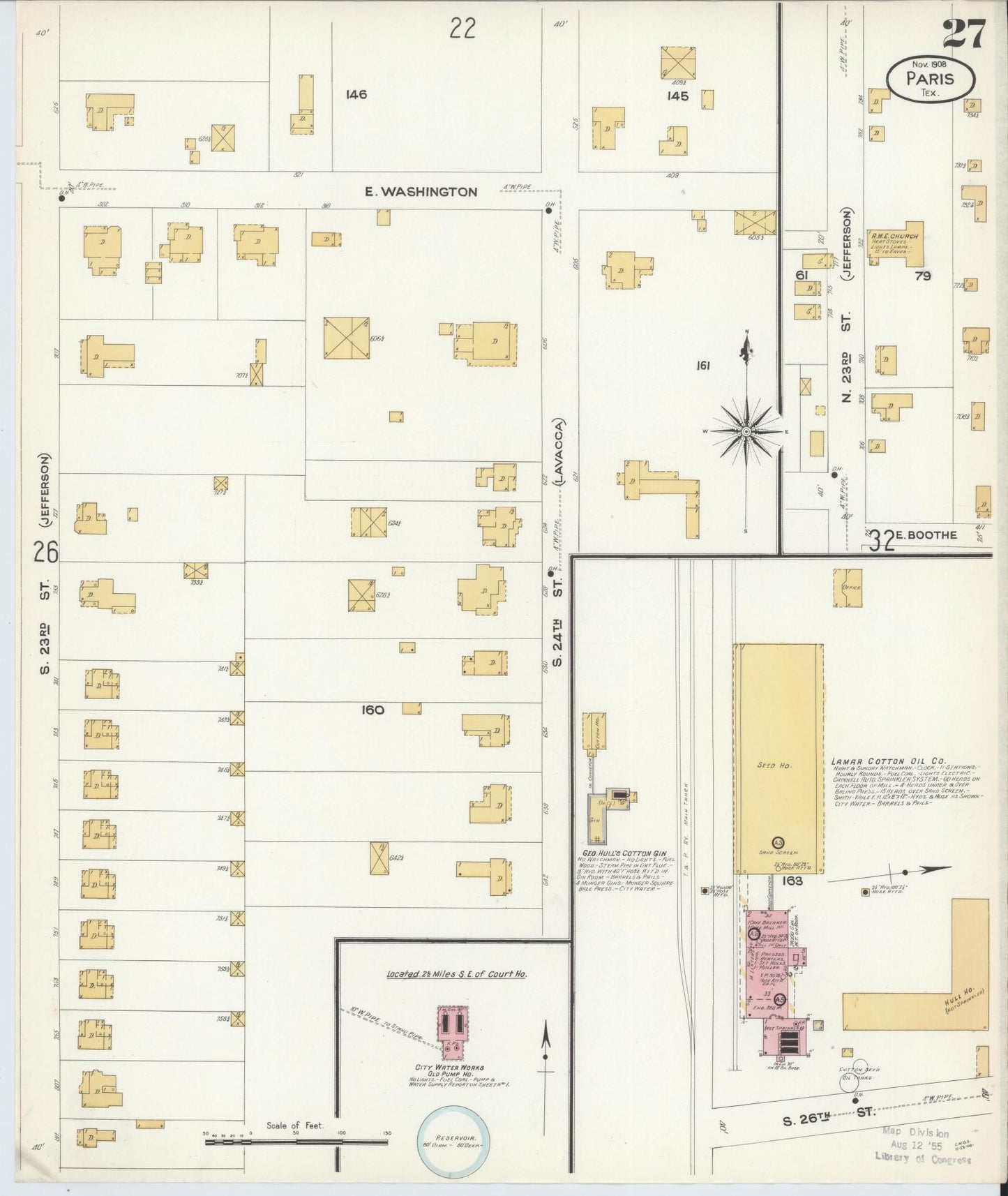 Sanborn Fire Insurance Map from Paris, Lamar County, Texas (1908), Sheet #0027 - Complete Map Set gallery image, historic Sanborn map, vintage wall art, Texas Texas