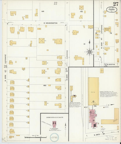 Sanborn Fire Insurance Map from Paris, Lamar County, Texas (1908), Sheet #0027 - Complete Map Set gallery image, historic Sanborn map, vintage wall art, Texas Texas