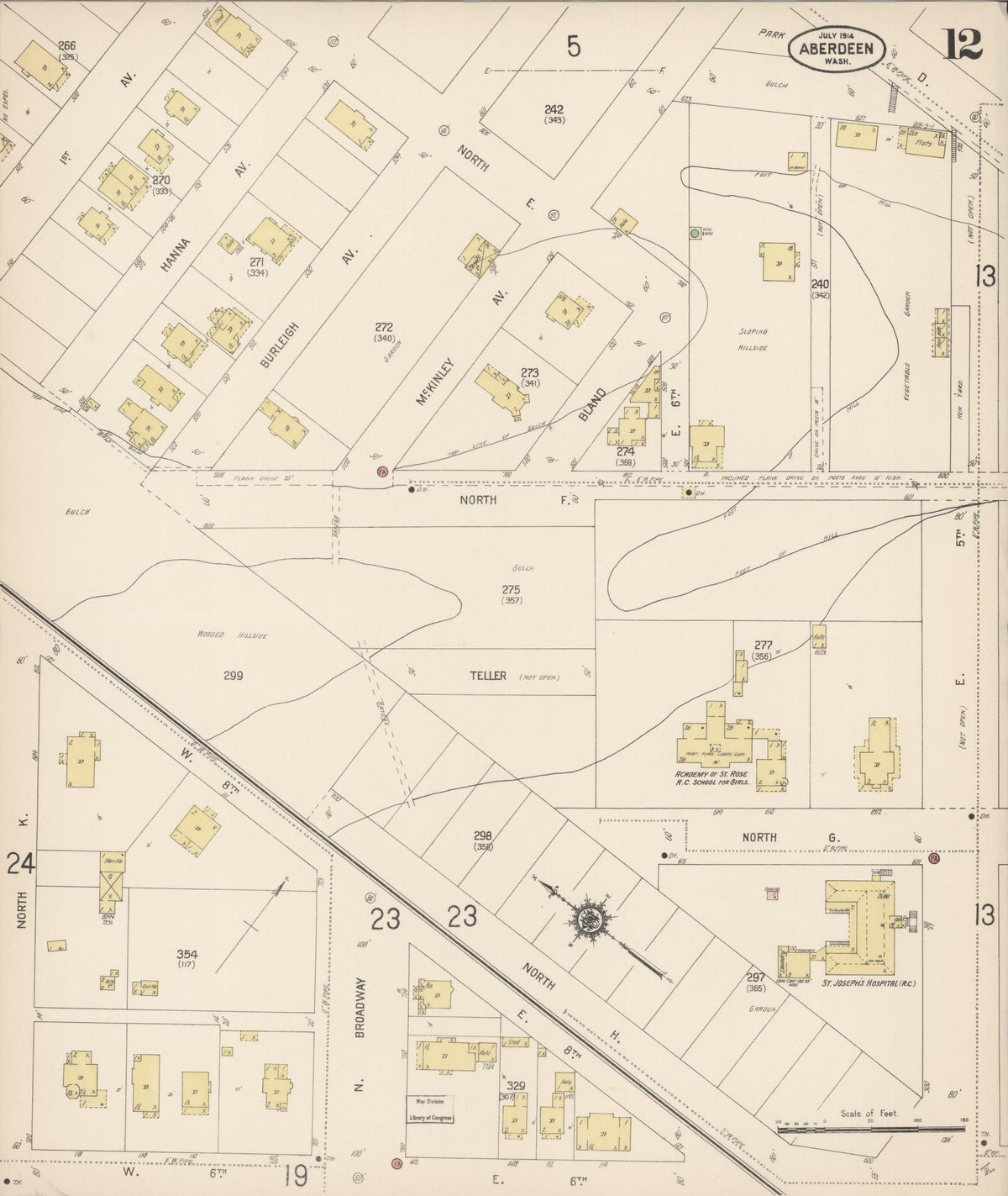 Sanborn Fire Insurance Map from Aberdeen, Grays Harbor County, Washington (1914), Sheet #0012 - Complete Map Set gallery image, historic Sanborn map, vintage wall art, Washington Washington