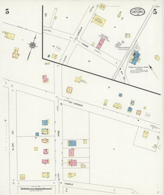 Sanborn Fire Insurance Map from Oxford, Chester County, Pennsylvania (1924), Sheet #0005 - Historic Sanborn Fire Insurance Map Print, vintage old map wall art, antique decor, genealogy gift, Pennsylvania Pennsylvania map
