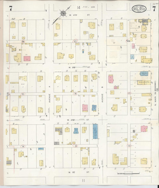Sanborn Fire Insurance Map from Del Rio, Val Verde County, Texas (1948), Sheet #0007 - Historic Sanborn Fire Insurance Map Print, vintage old map wall art, antique decor, genealogy gift, Texas Texas map