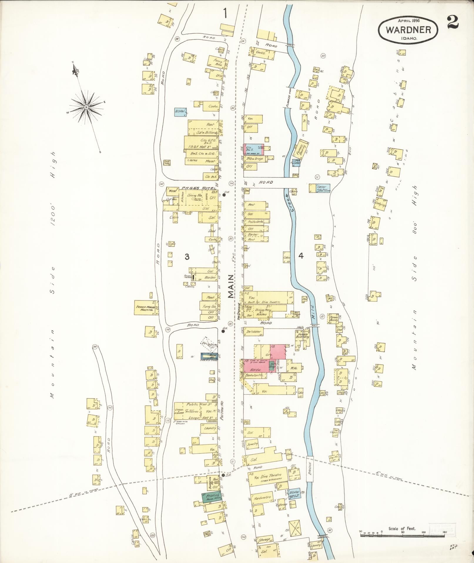 Sanborn Fire Insurance Map from Wardner, Shoshone County, Idaho (1896), Sheet #0002 - Historic Sanborn Fire Insurance Map Print, vintage old map wall art, antique decor, genealogy gift, Idaho Idaho map