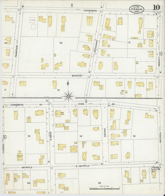 Sanborn Fire Insurance Map from Orange, Franklin County, Massachusetts (1905), Sheet #0010 - Historic Sanborn Fire Insurance Map Print, vintage old map wall art, antique decor, genealogy gift, Massachusetts Massachusetts map