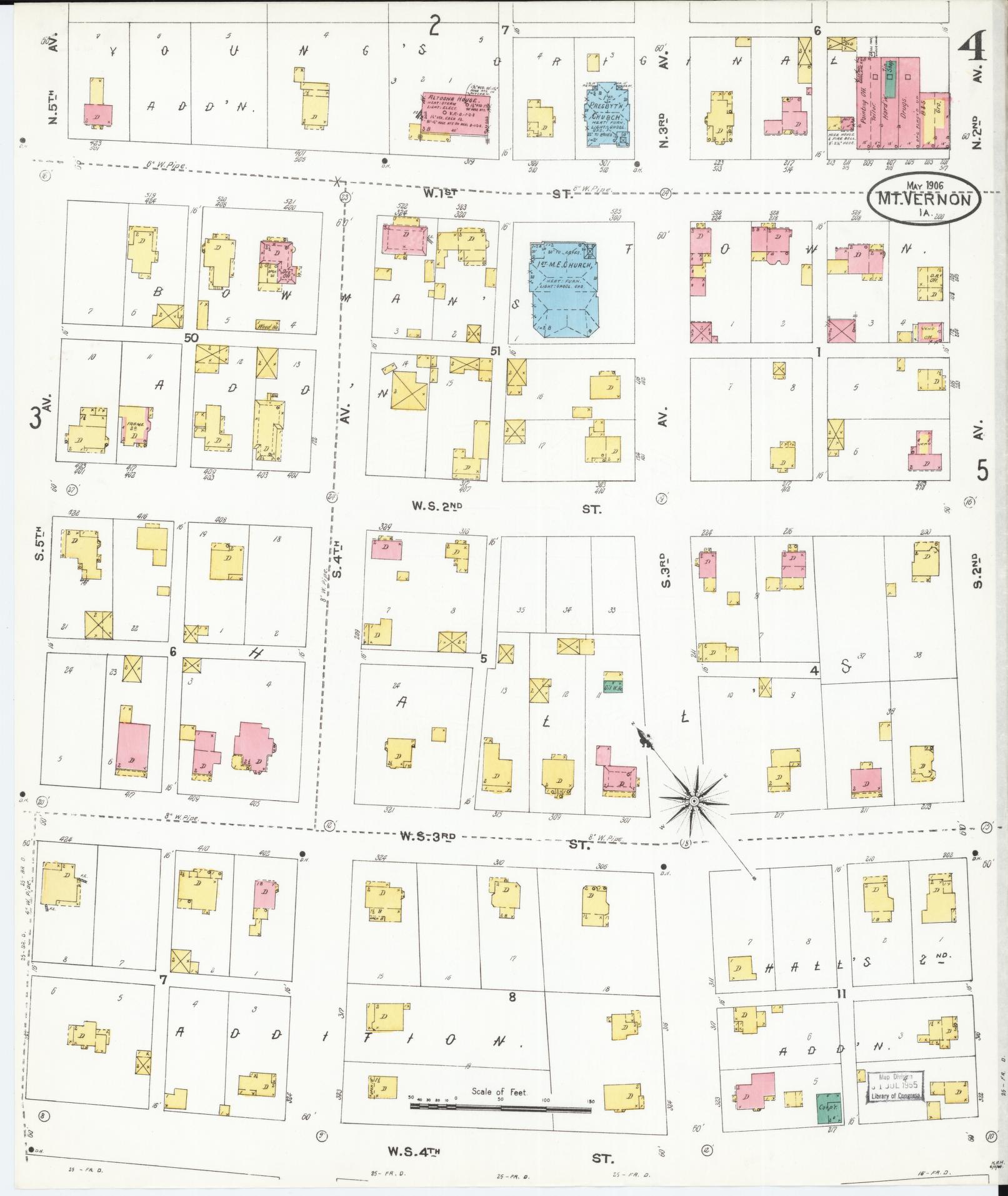 Sanborn Fire Insurance Map from Mount Vernon, Linn County, Iowa (1906), Sheet #0004 - Historic Sanborn Fire Insurance Map Print