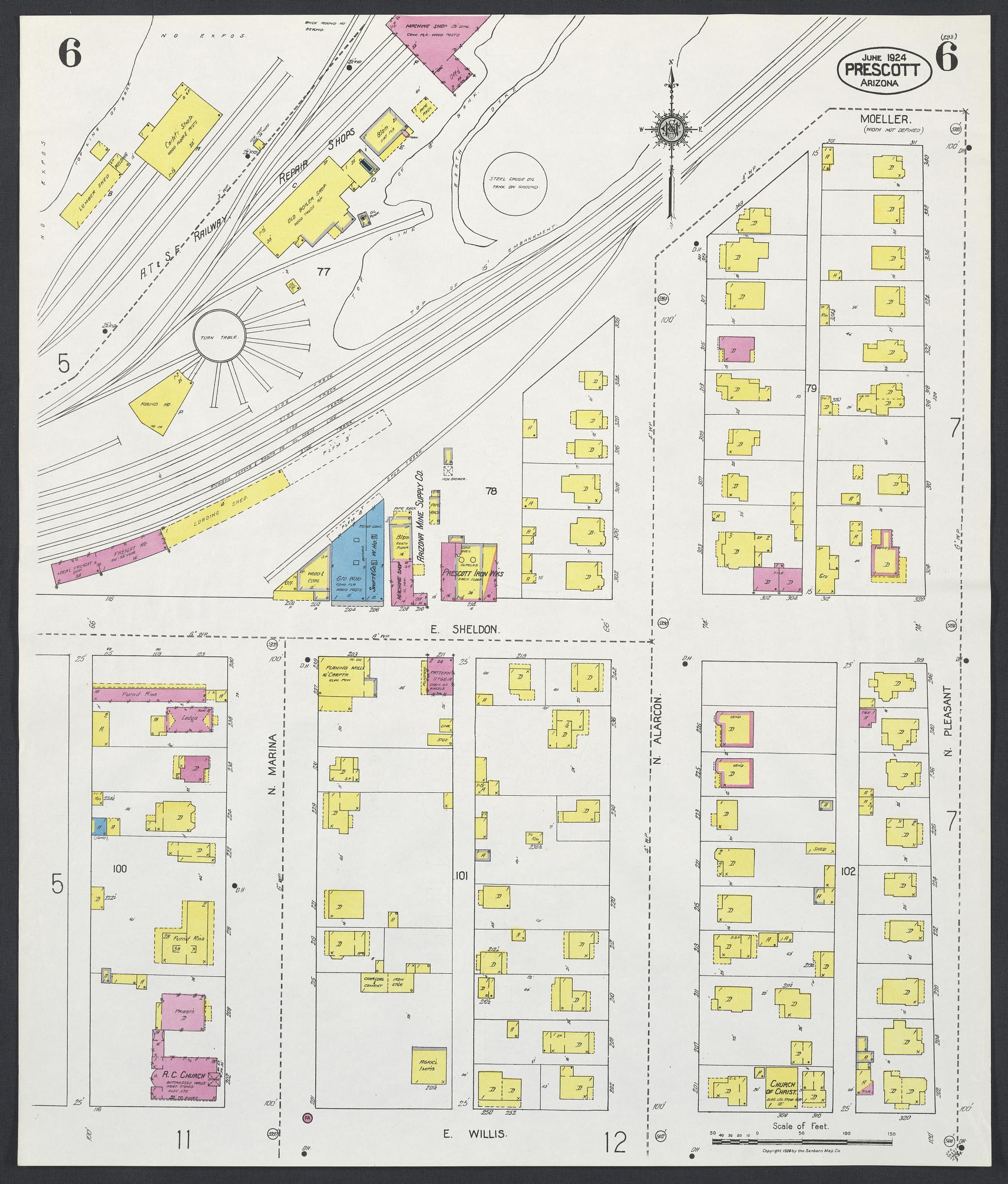 Sanborn Fire Insurance Map from Prescott, Yavapai County, Arizona (1924), Sheet #0006 - Complete Map Set gallery image, historic Sanborn map, vintage wall art, Arizona Arizona