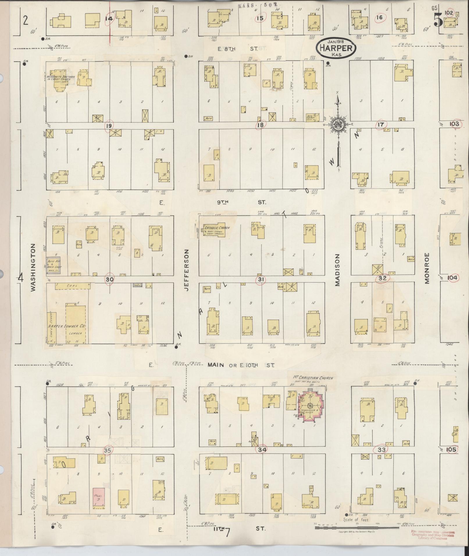 Sanborn Fire Insurance Map from Harper, Harper County, Kansas (1943), Sheet #0005 - Historic Sanborn Fire Insurance Map Print, vintage old map wall art, antique decor, genealogy gift, Kansas Kansas map