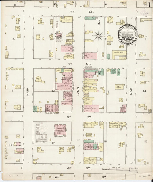 Sanborn Fire Insurance Map from Nevada, Story County, Iowa (1886), Sheet #0001 - Historic Sanborn Fire Insurance Map Print, vintage old map wall art