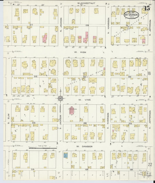 Sanborn Fire Insurance Map from Mount Vernon, Knox County, Ohio (1913), Sheet #0015 - Historic Sanborn Fire Insurance Map Print, vintage old map wall art, antique decor, genealogy gift, Ohio Ohio map