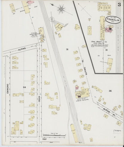 Sanborn Fire Insurance Map from Franklin, Norfolk County, Massachusetts (1889), Sheet #0003 - Historic Sanborn Fire Insurance Map Print, vintage old map wall art, antique decor, genealogy gift, Massachusetts Massachusetts map