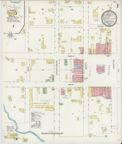 Sanborn Fire Insurance Map from Crockett, Houston County, Texas (1896), Sheet #0001 - Historic Sanborn Fire Insurance Map Print, vintage old map wall art, antique decor, genealogy gift, Texas Texas map