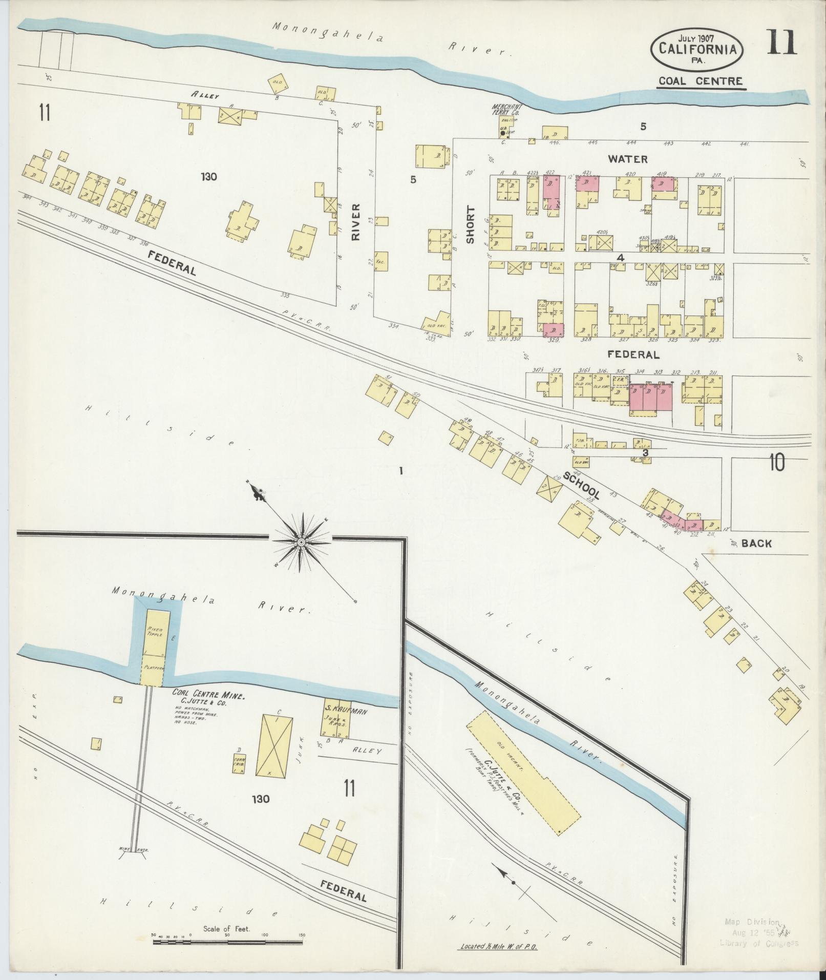 Sanborn Fire Insurance Map from California, Washington County, Pennsylvania (1907), Sheet #0011 - Historic Sanborn Fire Insurance Map Print, vintage old map wall art, antique decor, genealogy gift, Pennsylvania Pennsylvania map