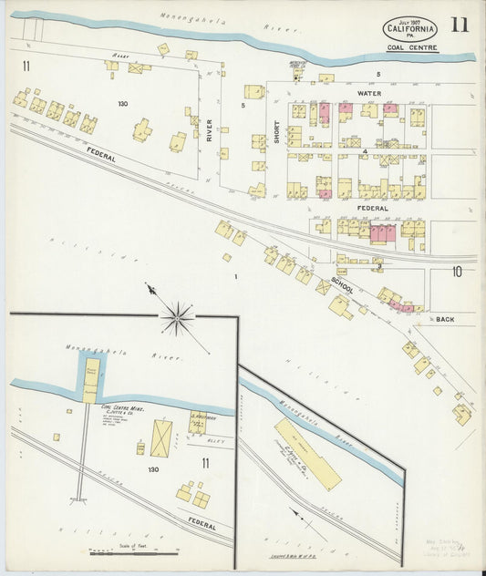 Sanborn Fire Insurance Map from California, Washington County, Pennsylvania (1907), Sheet #0011 - Historic Sanborn Fire Insurance Map Print, vintage old map wall art, antique decor, genealogy gift, Pennsylvania Pennsylvania map