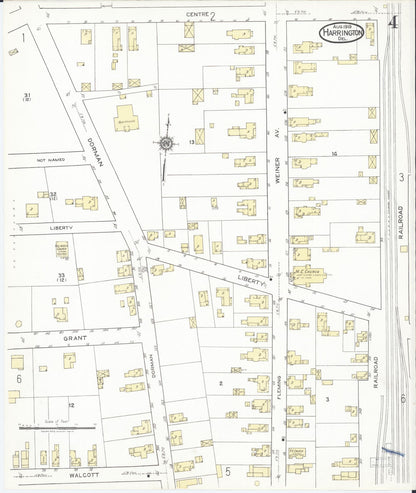 Sanborn Fire Insurance Map from Harrington, Kent County, Delaware (1919), Sheet #0004 - Complete Map Set gallery image, historic Sanborn map, vintage wall art, Delaware Delaware
