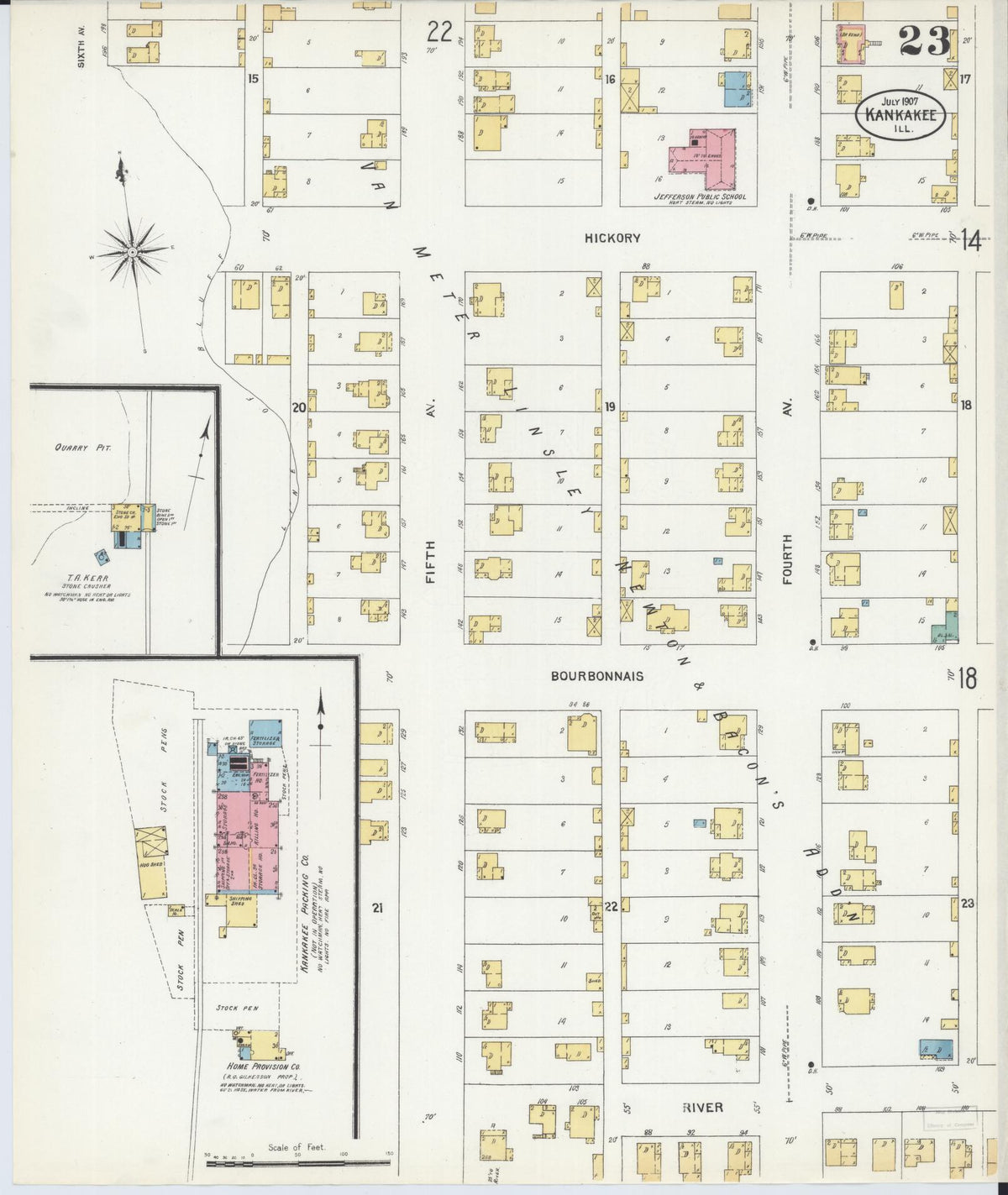 Sanborn Fire Insurance Map from Kankakee, Kankakee County, Illinois (1907), Sheet #0023 - Complete Map Set gallery image, historic Sanborn map, vintage wall art, Illinois Illinois