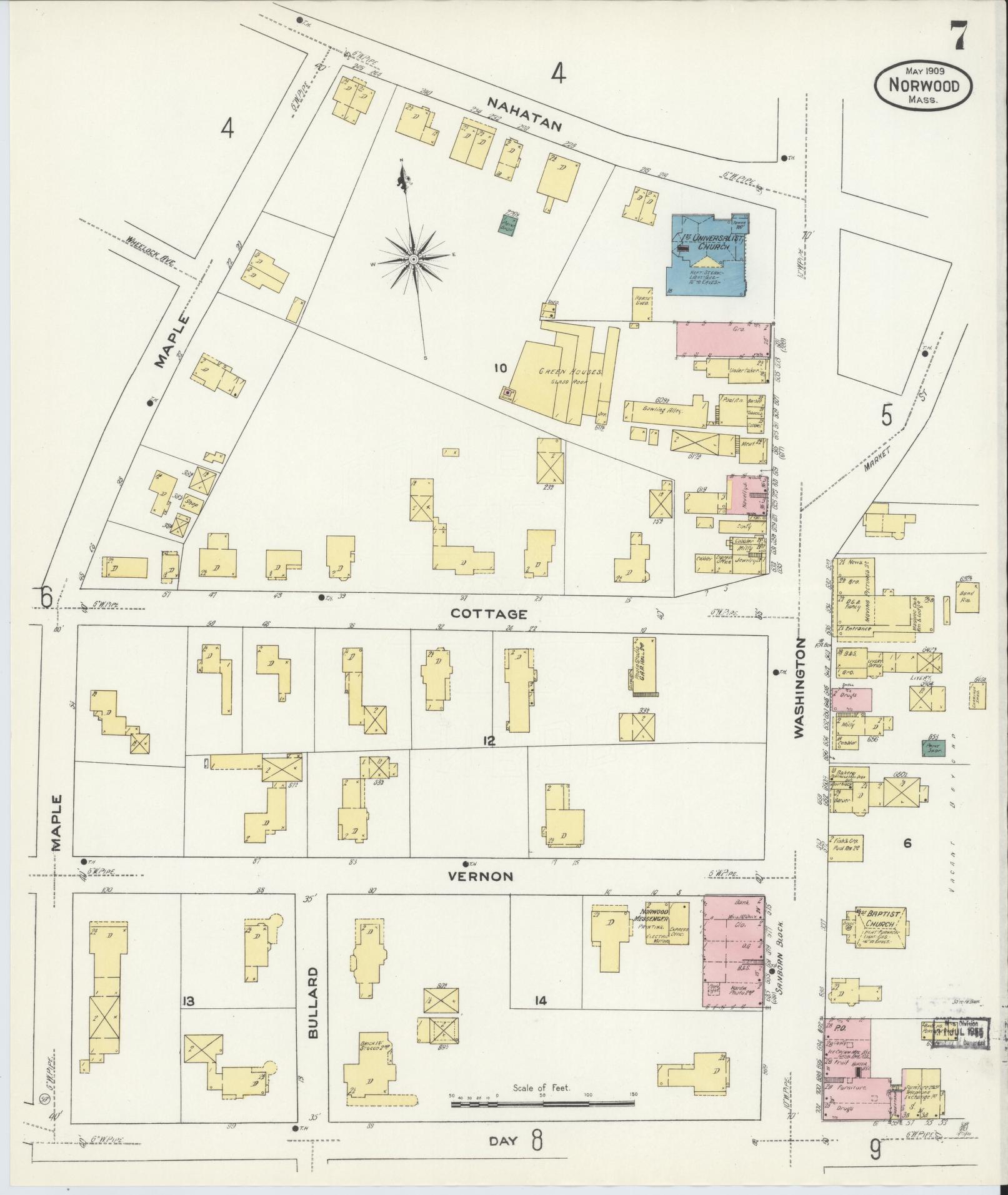 Sanborn Fire Insurance Map from Norwood, Norfolk County, Massachusetts (1909), Sheet #0007 - Complete Map Set gallery image, historic Sanborn map, vintage wall art, Massachusetts Massachusetts