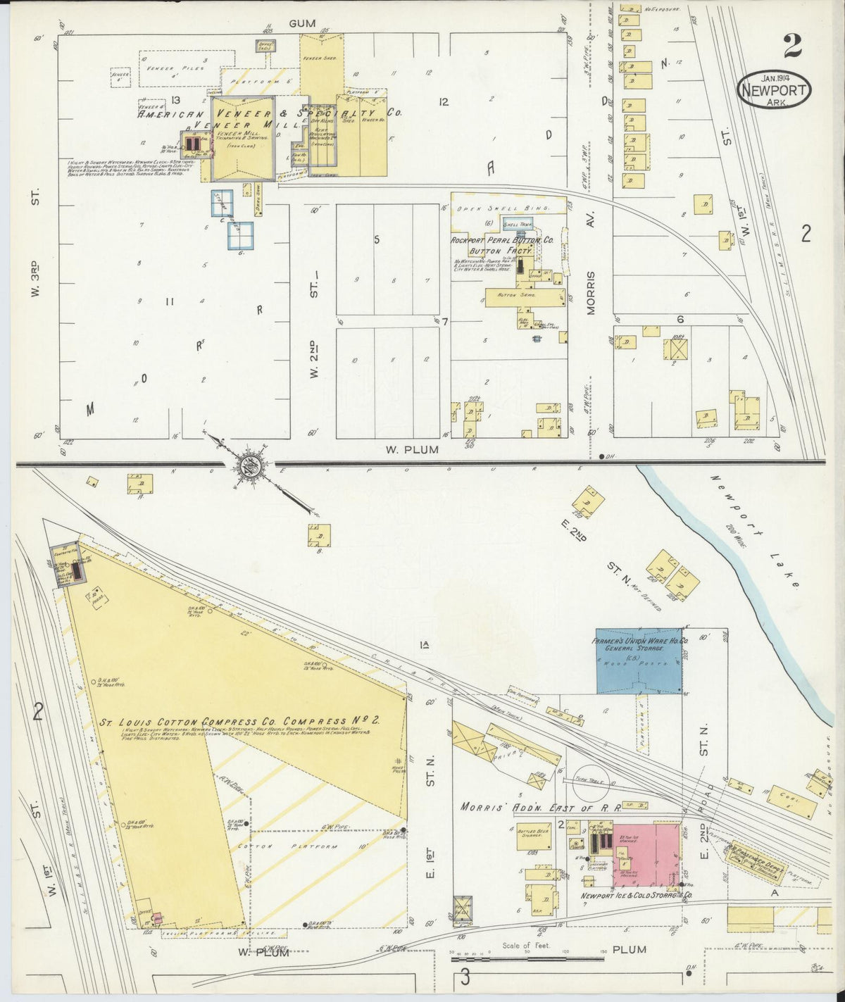Sanborn Fire Insurance Map from Newport, Jackson County, Arkansas (1914), Sheet #0002 - Complete Map Set gallery image, historic Sanborn map, vintage wall art, Arkansas Arkansas