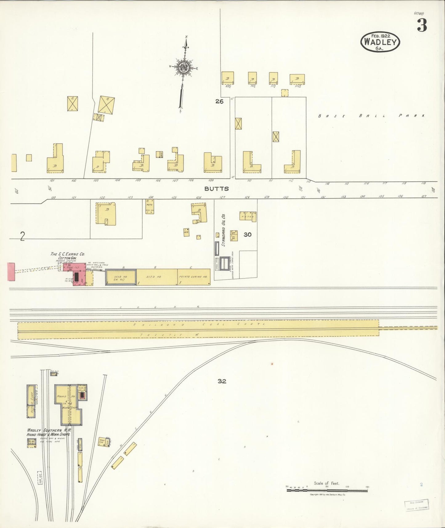Sanborn Fire Insurance Map from Wadley, Jefferson County, Georgia (1922), Sheet #0003 - Complete Map Set gallery image, historic Sanborn map, vintage wall art, Georgia Georgia